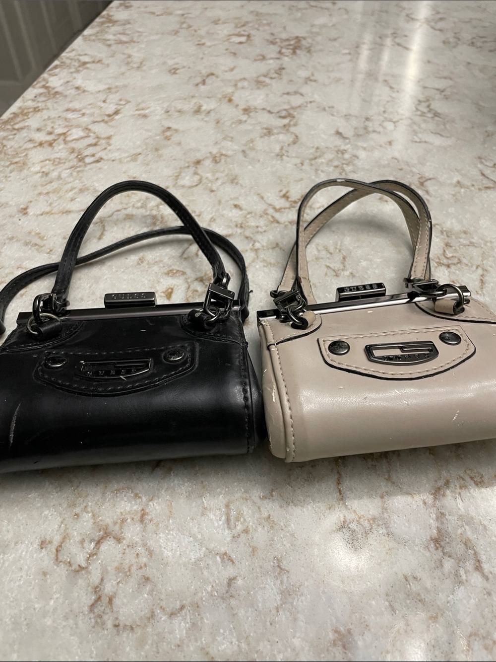 Guess Mini Patent Wristlet Duo — Black & Cream